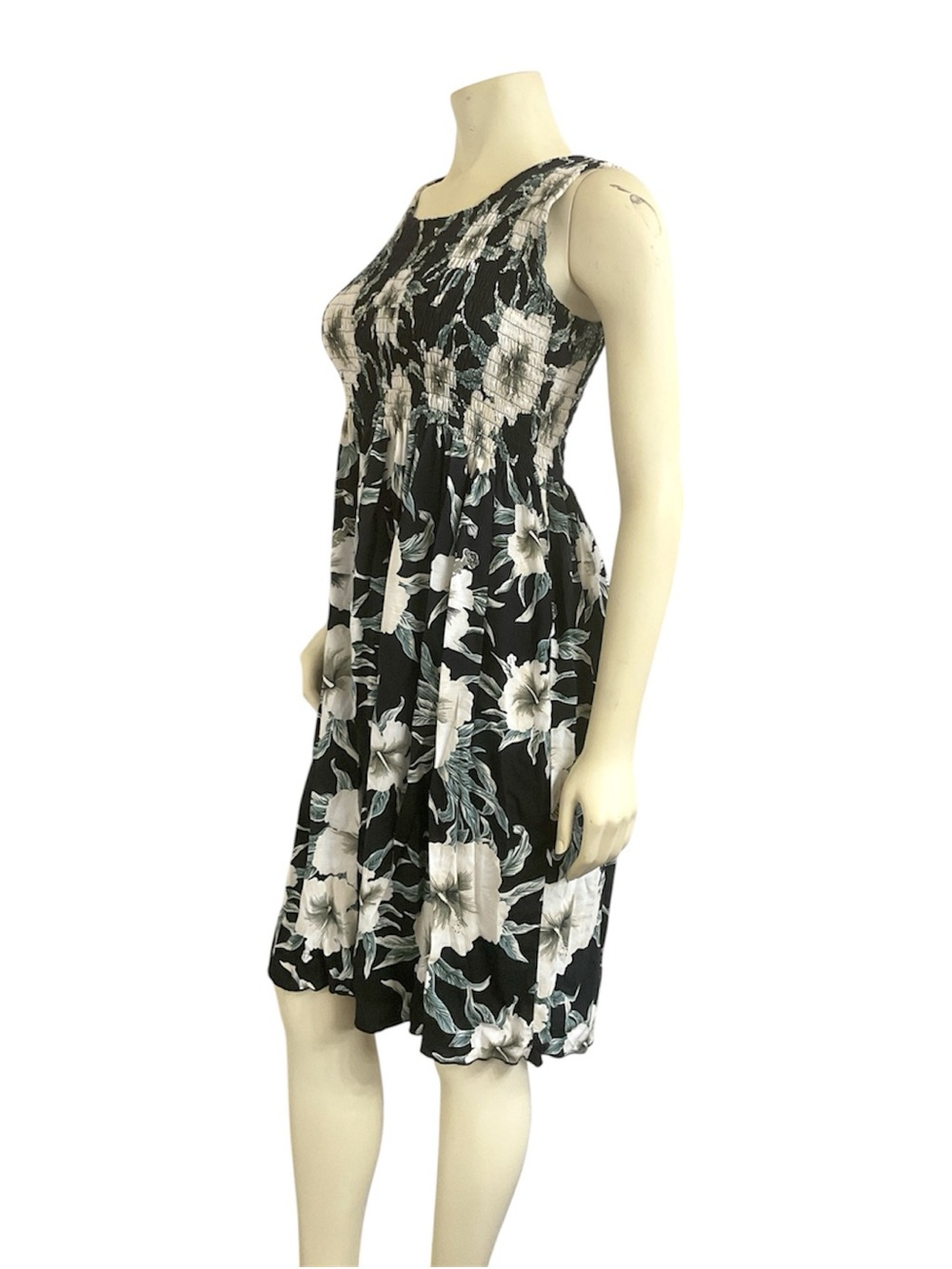 Black Floral Smocked Midi Dress